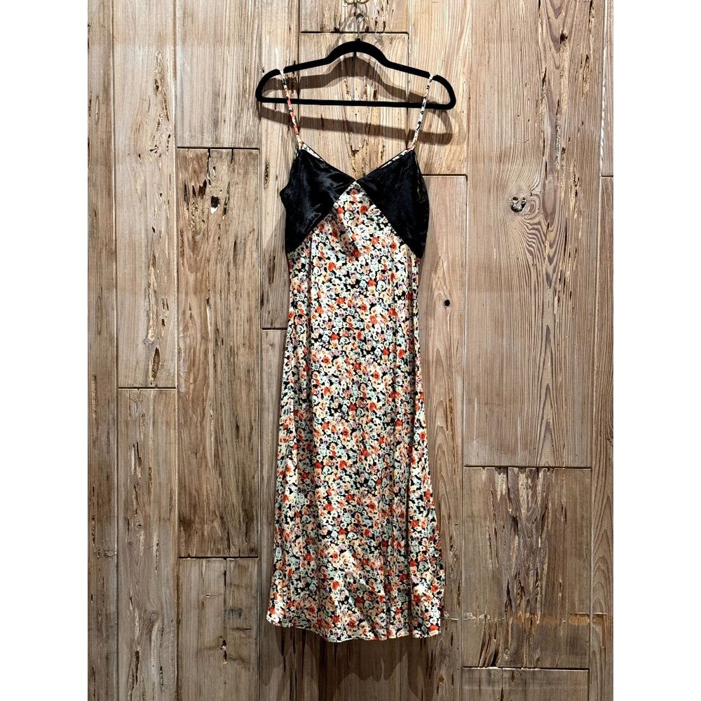 Dakota Jinx Womens Raquel Noir Floral Silk Slip Midi Dress XS-S
